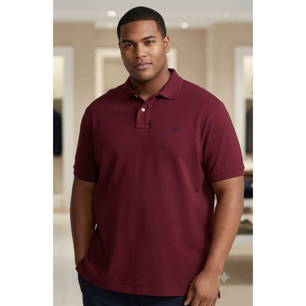 Polo Ralph Lauren Shirt Men 3XB Burgundy Pique Knit Cotton Short Sleeve Big/Tall
